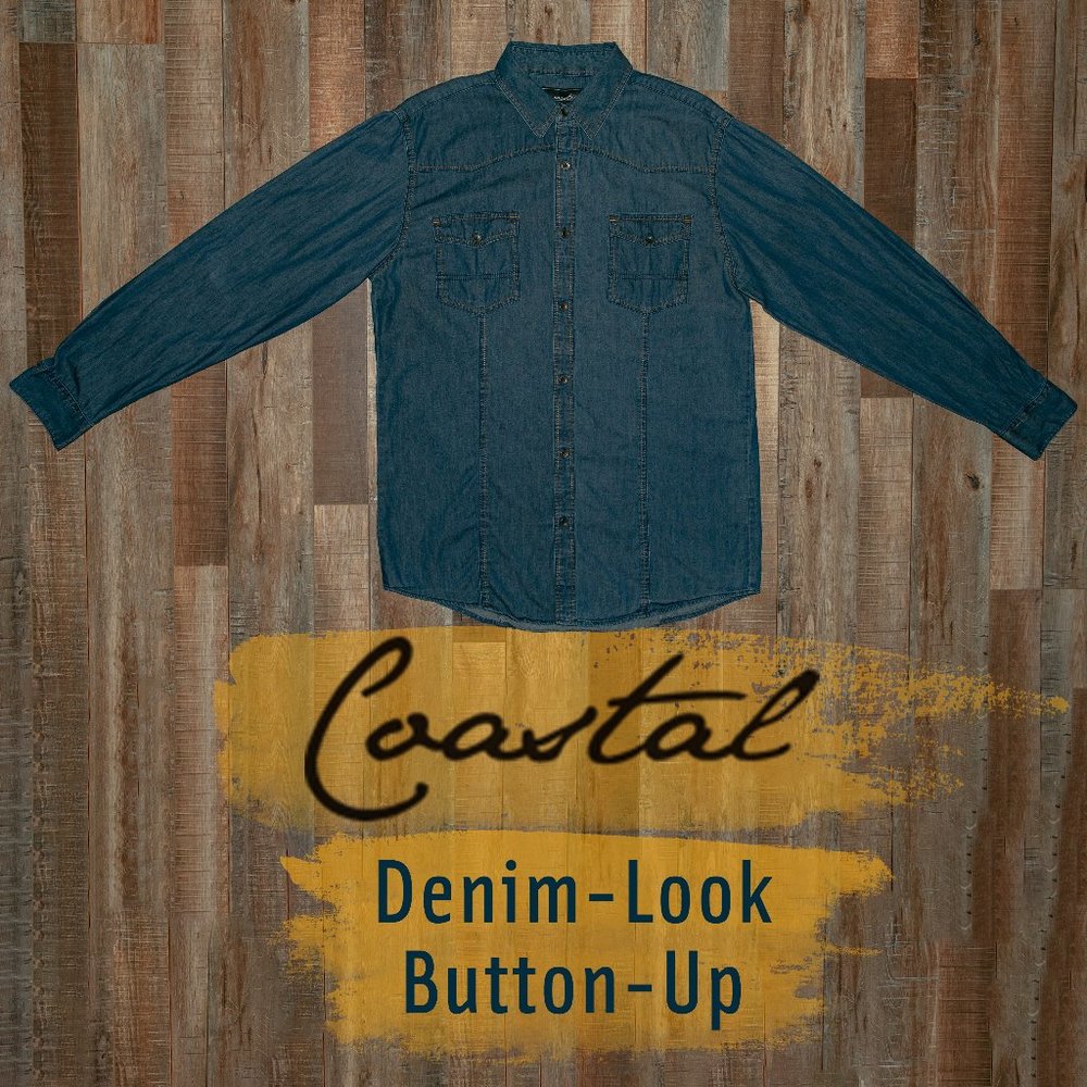 Coastal 100% Cotton Men’s Blue Button Down Long Sleeve Shirt